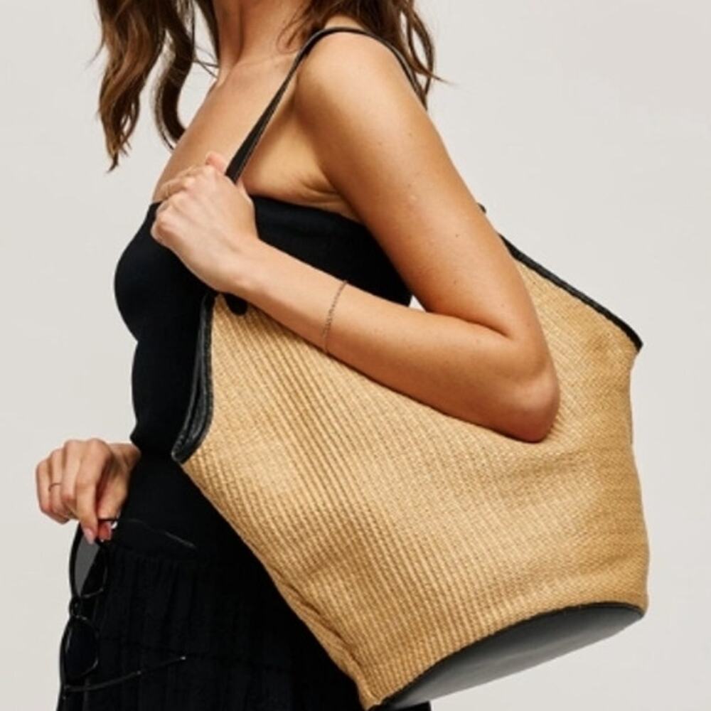 Ambrose Woven Straw Tote Bag in Natural Black - Picture 8 of 9